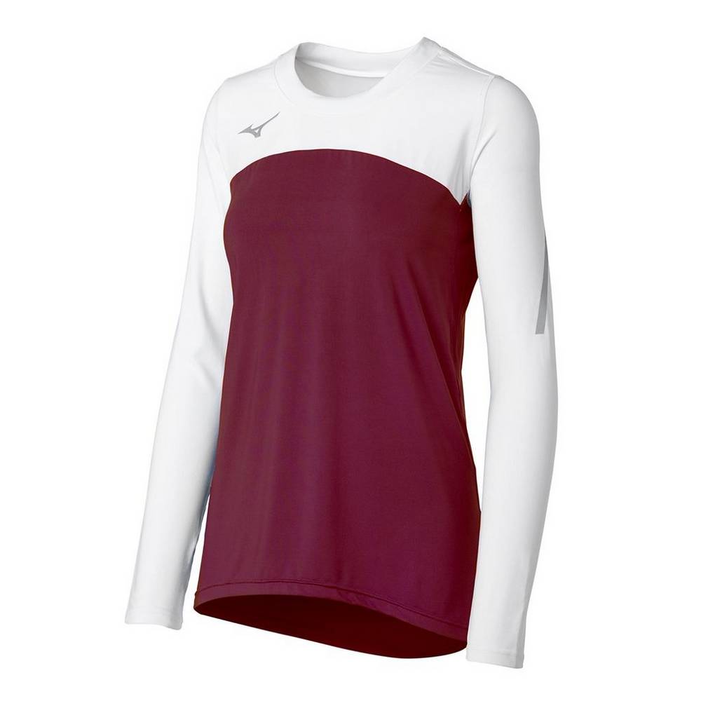 Camisas Mizuno Voleibol Techno VII Long Sleeve - Mulher - Bordeaux/Branco - UPDNA3894